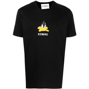 Iceberg, Iceberg T-shirts and Polos Black Zwart, Heren, Maat:M