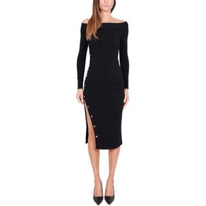 Elisabetta Franchi, Kleedjes, Dames, Zwart, M, Polyester, Zwarte Viscose Gebreide Midi Jurk