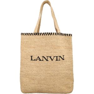 Lanvin, Tassen, Dames, Beige, ONE Size, Natuurlijke Zwarte Rafia Tote Handtas