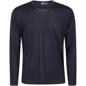 Hindustrie, Truien, Heren, Blauw, M, Wol, Blauwe Merino Wol Langarm Shirt