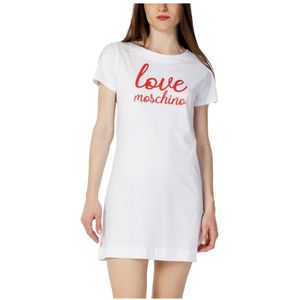 Love Moschino, Witte Print Jurk Korte Mouwen Wit, Dames, Maat:S