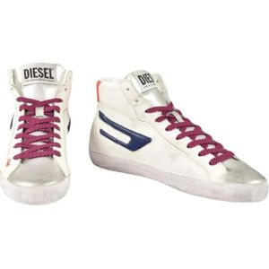 Diesel, Schoenen, Heren, Veelkleurig, 45 EU, Leer, Witte Slip-On Sneakers met Veters