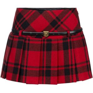 Elisabetta Franchi, Rokken, Dames, Rood, S, Tartan Geplooide Mini Rok Wikkel Sluiting