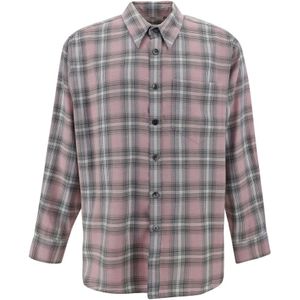 Ami Paris, Jassen, Heren, Roze, M, Wol, Casual Overshirt met Tartan Motief