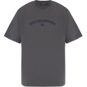 Dolce & Gabbana, Tops, Heren, Grijs, XS, Katoen, Bedrukt T-shirt