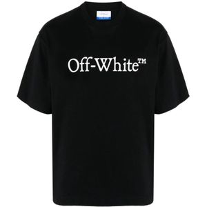 Off White, Tops, Heren, Zwart, S, Katoen, Zwart Logo Print Crew Neck T-shirts