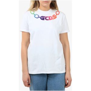 Gcds, Tops, Dames, Wit, M, Witte Logo T-Shirts Korte Mouw Crewneck