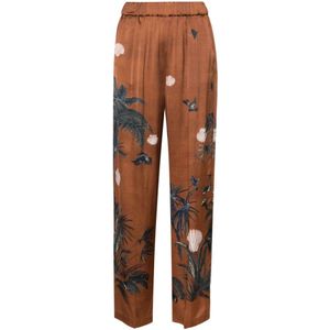 Forte Forte, Broeken, Dames, Bruin, XS, Satijn, Bruine Grafische Print Broek