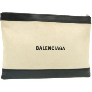 Balenciaga Vintage, Pre-owned, Dames, Wit, ONE Size, Tweed, Tweedehands Wit Canvas Balenciaga Clutch