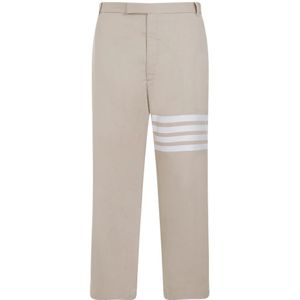 Thom Browne, Broeken, Heren, Beige, L, Katoen, Beige Katoenen Straight Leg Broek