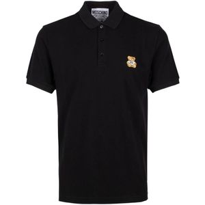 Moschino, Teddy-geborduurd poloshirt Zwart, Heren, Maat:S