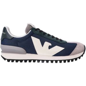 Giorgio Armani, Blauwe Casual Synthetische Sneakers oor Heren Blauw, Heren, Maat:44 EU