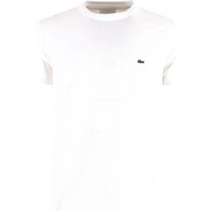 Lacoste, Tops, Heren, Wit, L, Katoen, Wit Geborduurd Logo T-Shirt