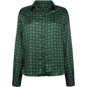 Jane Lushka, Blouses & Shirts, Dames, Groen, XL, Polyester, Stijlvolle Groene Geknoopte Blouse