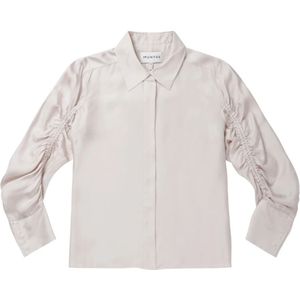 Munthe, Blouses & Shirts, Dames, Wit, S, Feminine Zijden Shirt met Gedrapeerde Mouwen