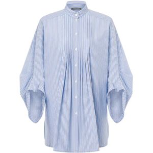 Alberta Ferretti, Blouses & Shirts, Dames, Veelkleurig, L, Katoen, Verticaal Gestreept Katoenen Overhemd