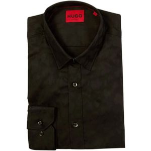 Hugo Boss, Overhemden, Heren, Zwart, 4Xl, Katoen, Elisha Zwarte Overhemden