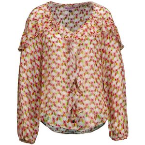 Tessa Koops, Blouses & Shirts, Dames, Veelkleurig, M, Stijlvolle Longsleeve met Kleurrijk Print en Ruches