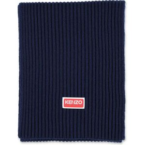 Kenzo, Navy Sjaal met Iconisch Logo Patch Blauw, Heren, Maat:ONE Size