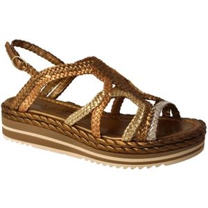 Pons Quintana, Schoenen, Dames, Bruin, 37 EU, Leer, Handgeweven Metallic Koperen Sandaal