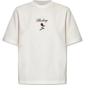 Burberry, Tops, Dames, Wit, M, Katoen, T-shirt met logo