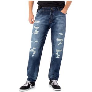 Only & Sons, Jeans, Heren, Blauw, W29 L32, Katoen, Blauwe Katoenen Rits Knoop Jeans Mannen