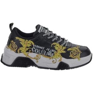 Versace Jeans Couture, Schoenen, Heren, Zwart, 40 EU, Leer, Barocco Print Leren Sneakers voor Heren - Maat 42