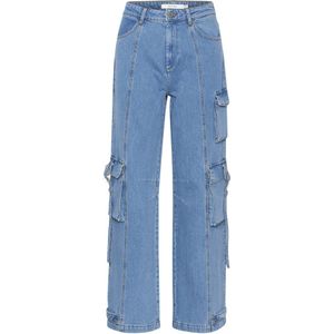 Gestuz, Jeans, Dames, Blauw, W25, Denim, Coole Cargo Broek in Mid Blue Washed Denim