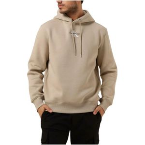 Calvin Klein, Sweatshirts & Hoodies, Heren, Beige, 2Xl, Katoen, Monologo Hoodie Sweater