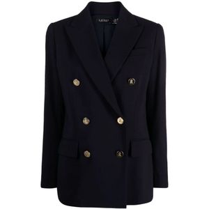 Ralph Lauren, Jassen, Dames, Blauw, S, Wol, Navy Blauw Dubbelrij Jasje