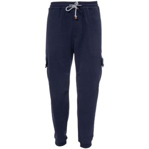 Brunello Cucinelli, Casual katoenen chino broek met elastische tailleband Blauw, Heren, Maat:M