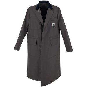 Sacai, Mantels, Heren, Grijs, S, Polyester, Polyester Oversize Trench Coat