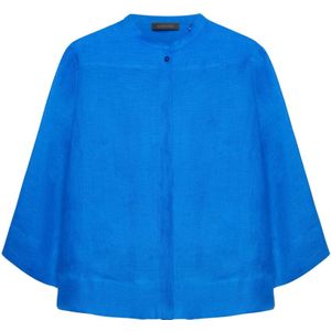 Elena Mirò, Blouses & Shirts, Dames, Blauw, L, Linnen, Koreaanse Kraag Linnen Damesblouse