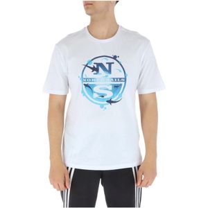North Sails, Tops, Heren, Wit, S, Katoen, Witte Print T-shirt