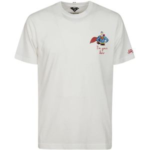 MC2 Saint Barth, Tops, Heren, Wit, M, Katoen, Witte Katoenen Korte Mouw Logo T-Shirt