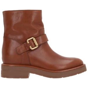 Chloé, Schoenen, Dames, Bruin, 40 EU, Leer, Bruine Leren Enkellaarzen met Gesp