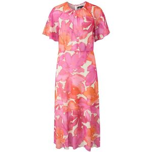 Comma, Kleedjes, Dames, Roze, 2Xl, Polyester, Midi Jurk met All-over Print