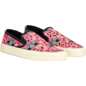 Saint Laurent, Schoenen, Dames, Veelkleurig, 39 EU, Katoen, Canvas Slip-On met Radio Print