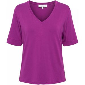 &Co Woman, Tops, Dames, Paars, S, V-hals Jersey Top met Korte Mouw