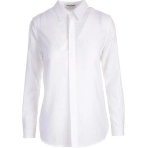 Saint Laurent, Blouses & Shirts, Dames, Wit, S, Katoen, Gestreepte Katoenen Voile Overhemd