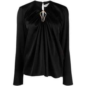 Lanvin, Blouses & Shirts, Dames, Zwart, M, Polyester, Gedrapeerde blouse met lange mouwen