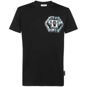 Philipp Plein, Tops, Heren, Zwart, XL, Katoen, Logo Print Katoenen T-shirt