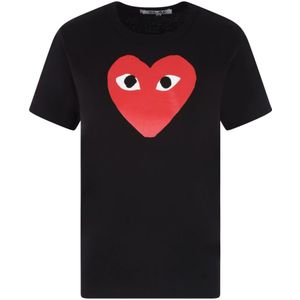 Comme des Garçons Play, Tops, Dames, Zwart, L, Katoen, Zwart T-shirt met hartprint