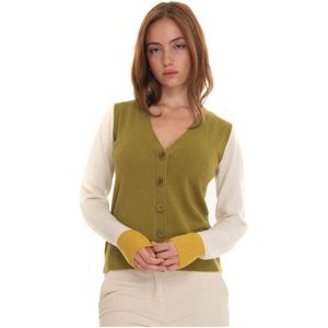 Pennyblack, Truien, Dames, Groen, S, Wol, Bicolored Wol Cardigan met Knoopsluiting