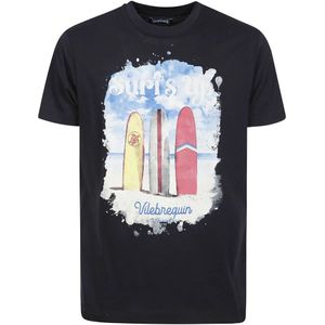 Vilebrequin, Tops, Heren, Blauw, S, Katoen, Zwarte Katoenen T-Shirt met Print