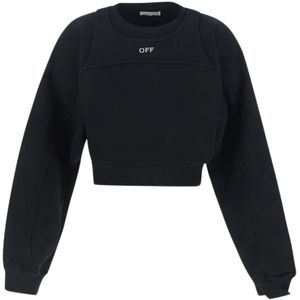 Off White, Sweatshirts & Hoodies, Dames, Zwart, M, Katoen, Zwart Logo Geborduurd Cropped Sweatshirt