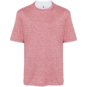 Brunello Cucinelli, Tops, Heren, Roze, M, Katoen, Linnen/katoenen T-shirt, gemaakt in Italië