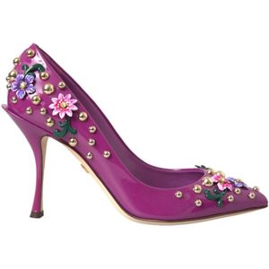 Dolce & Gabbana, Schoenen, Dames, Paars, 37 EU, Leer, Bloemversierde hoge hakken pumps