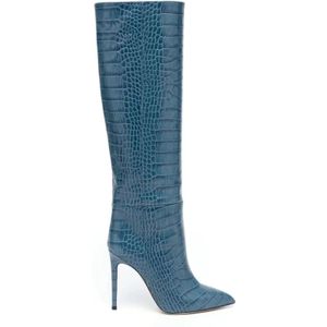 Paris Texas, Schoenen, Dames, Blauw, 37 1/2 EU, Leer, Elegant Blauw Stiletto Hoge Laarzen