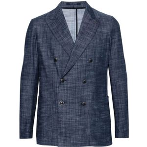 Tagliatore, Indigo Blauwe Denim Jas Blauw, Heren, Maat:L